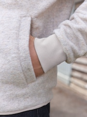 Ecru Wool Blend Fleece Bomber Jacket - Image 5 of 11