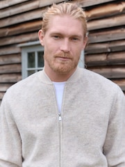 Ecru Wool Blend Fleece Bomber Jacket - Image 7 of 11