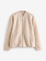 Ecru Wool Blend Fleece Bomber Jacket - Image 8 of 11