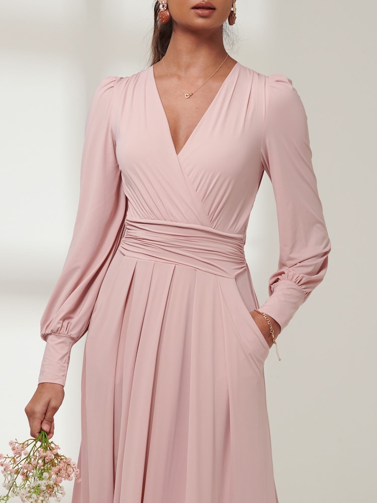Jolie Moi Pink Chrome Giulia Long Sleeve Maxi Dress - Image 3 of 6