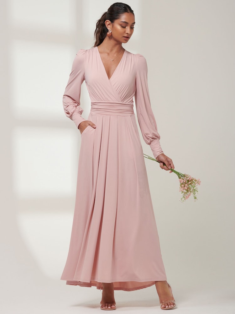Jolie Moi Pink Chrome Giulia Long Sleeve Maxi Dress - Image 4 of 6