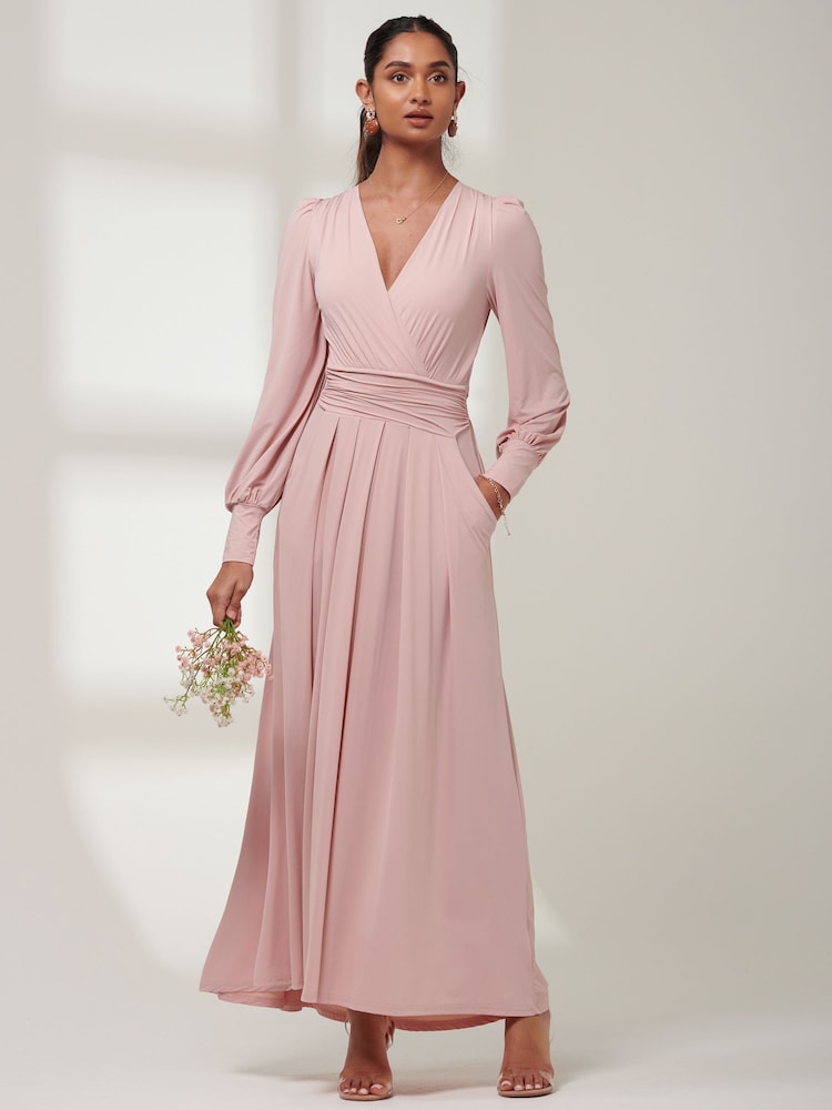 Jolie Moi Pink Chrome Giulia Long Sleeve Maxi Dress - Image 5 of 6