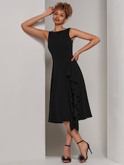 Jolie Moi Black Haylen Frill Detail Midi Dress - Image 1 of 5
