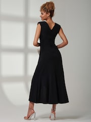 Jolie Moi Black Preslie Wrap Frill Hem Maxi Dress - Image 2 of 6