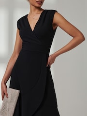 Jolie Moi Black Preslie Wrap Frill Hem Maxi Dress - Image 3 of 6