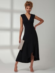 Jolie Moi Black Preslie Wrap Frill Hem Maxi Dress - Image 5 of 6
