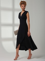 Jolie Moi Black Preslie Wrap Frill Hem Maxi Dress - Image 6 of 6