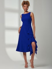 Jolie Moi Blue Haylen Frill Detail Midi Dress - Image 1 of 6