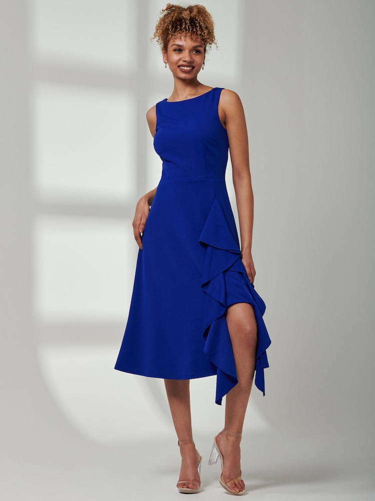 Jolie Moi Blue Haylen Frill Detail Midi Dress - Image 1 of 6