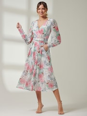 Jolie Moi White/Pink Long sleeve Floral Print Dress - Image 1 of 1