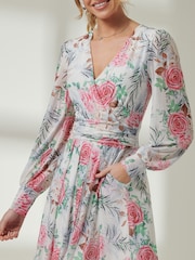 Jolie Moi White/Pink Long sleeve Floral Print Dress - Image 3 of 6