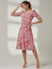 Jolie Moi Pink Front Wrap Mesh Midi Dress - Image 1 of 6