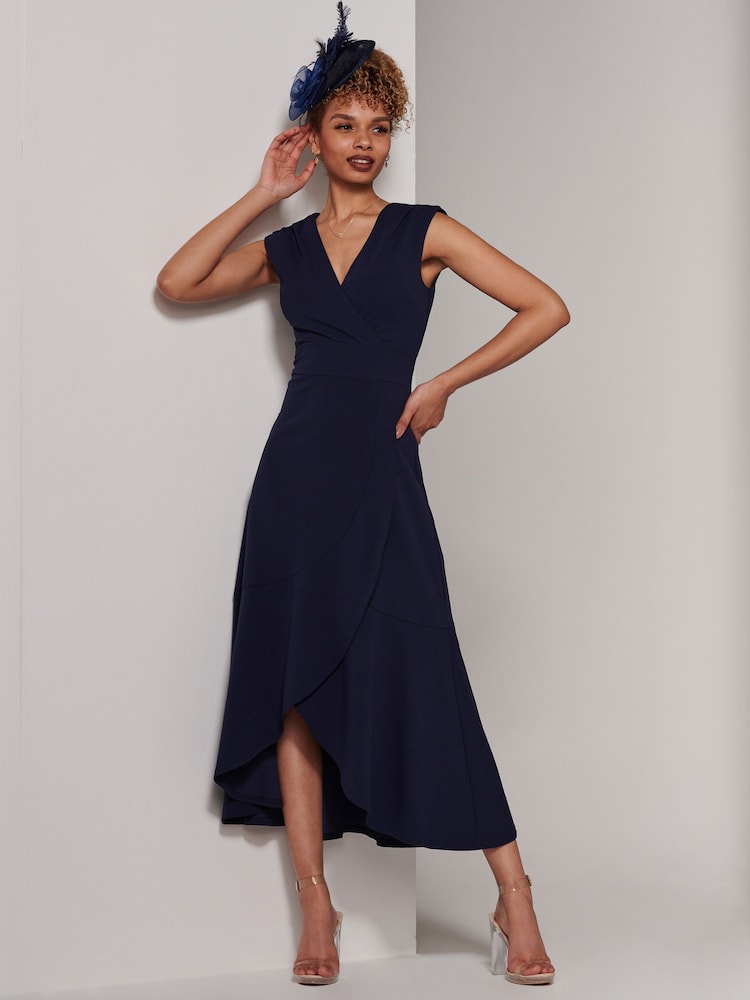 Jolie Moi Black Chrome Preslie Wrap Frill Hem Maxi Dress - Image 1 of 6