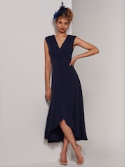 Jolie Moi Black Chrome Preslie Wrap Frill Hem Maxi Dress - Image 6 of 6