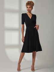 Jolie Moi Black Bianca Half Sleeve Jersey Midi Dress - Image 1 of 5
