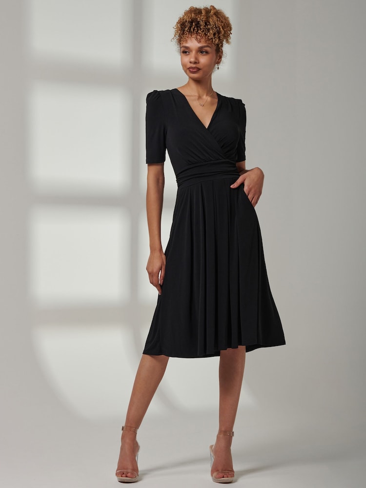 Jolie Moi Black Bianca Half Sleeve Jersey Midi Dress - Image 1 of 5