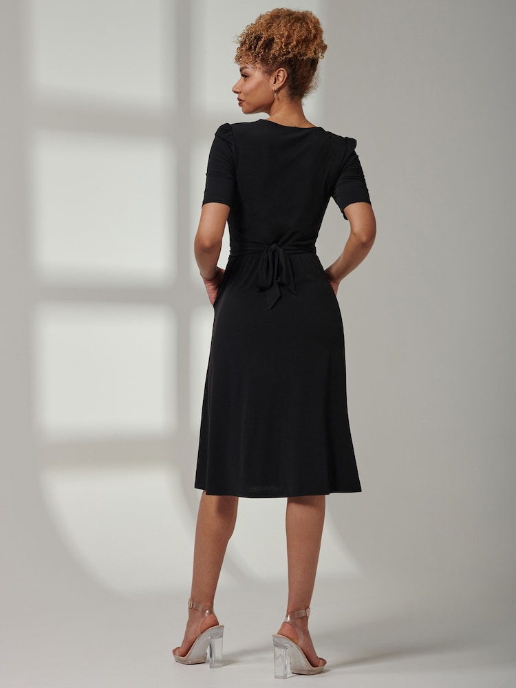 Jolie Moi Black Bianca Half Sleeve Jersey Midi Dress - Image 2 of 5