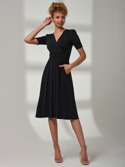 Jolie Moi Black Bianca Half Sleeve Jersey Midi Dress - Image 3 of 5