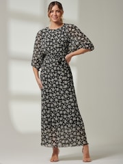 Jolie Moi Black Pleated Waist Tie Chiffon Maxi Dress - Image 1 of 7
