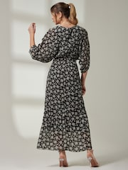 Jolie Moi Black Pleated Waist Tie Chiffon Maxi Dress - Image 2 of 7