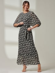 Jolie Moi Black Pleated Waist Tie Chiffon Maxi Dress - Image 4 of 7