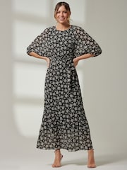 Jolie Moi Black Pleated Waist Tie Chiffon Maxi Dress - Image 6 of 7