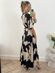 Jolie Moi Black Angel Sleeve Satin Maxi Dress - Image 2 of 6