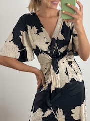 Jolie Moi Black Angel Sleeve Satin Maxi Dress - Image 3 of 6