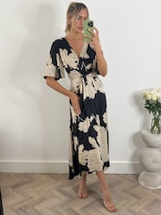 Jolie Moi Black Angel Sleeve Satin Maxi Dress - Image 5 of 6
