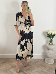 Jolie Moi Black Angel Sleeve Satin Maxi Dress - Image 6 of 6