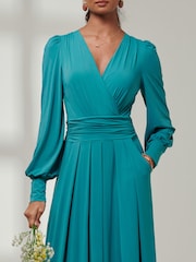 Jolie Moi Green Giulia Long Sleeve Maxi Dress - Image 3 of 6