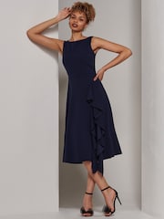 Jolie Moi Navy Blue Haylen Frill Detail Midi Dress - Image 2 of 3