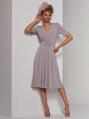 Jolie Moi Grey Bianca Half Sleeve Jersey Midi Dress - Image 1 of 6