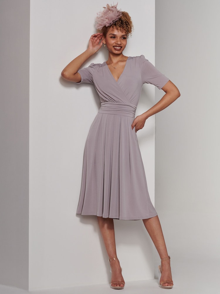 Jolie Moi Grey Bianca Half Sleeve Jersey Midi Dress - Image 1 of 6