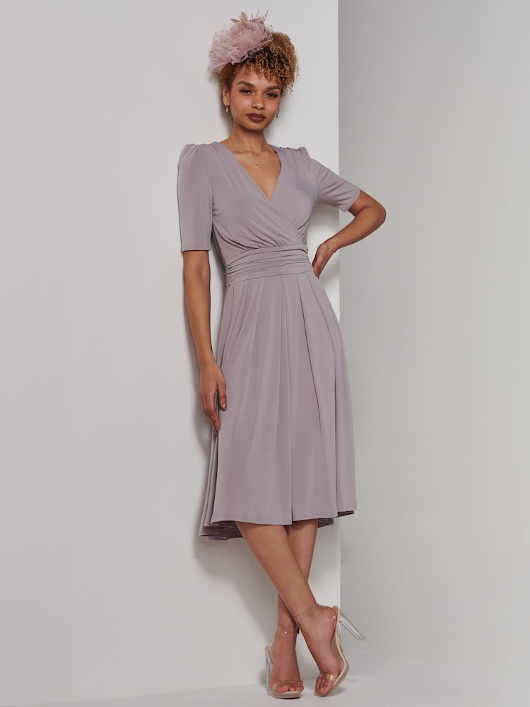 Jolie Moi Grey Bianca Half Sleeve Jersey Midi Dress - Image 2 of 6