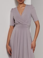 Jolie Moi Grey Bianca Half Sleeve Jersey Midi Dress - Image 3 of 6