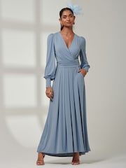 Jolie Moi Blue Giulia Long Sleeve Maxi Dress - Image 1 of 5