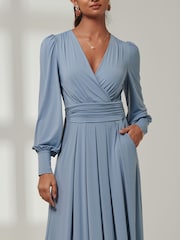 Jolie Moi Blue Giulia Long Sleeve Maxi Dress - Image 3 of 5