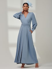 Jolie Moi Blue Giulia Long Sleeve Maxi Dress - Image 4 of 5