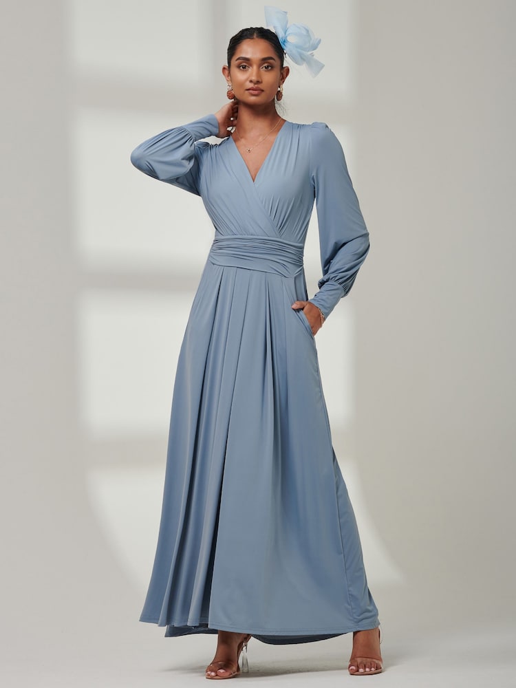 Jolie Moi Blue Giulia Long Sleeve Maxi Dress - Image 4 of 5