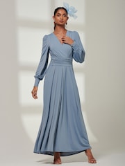 Jolie Moi Blue Giulia Long Sleeve Maxi Dress - Image 5 of 5