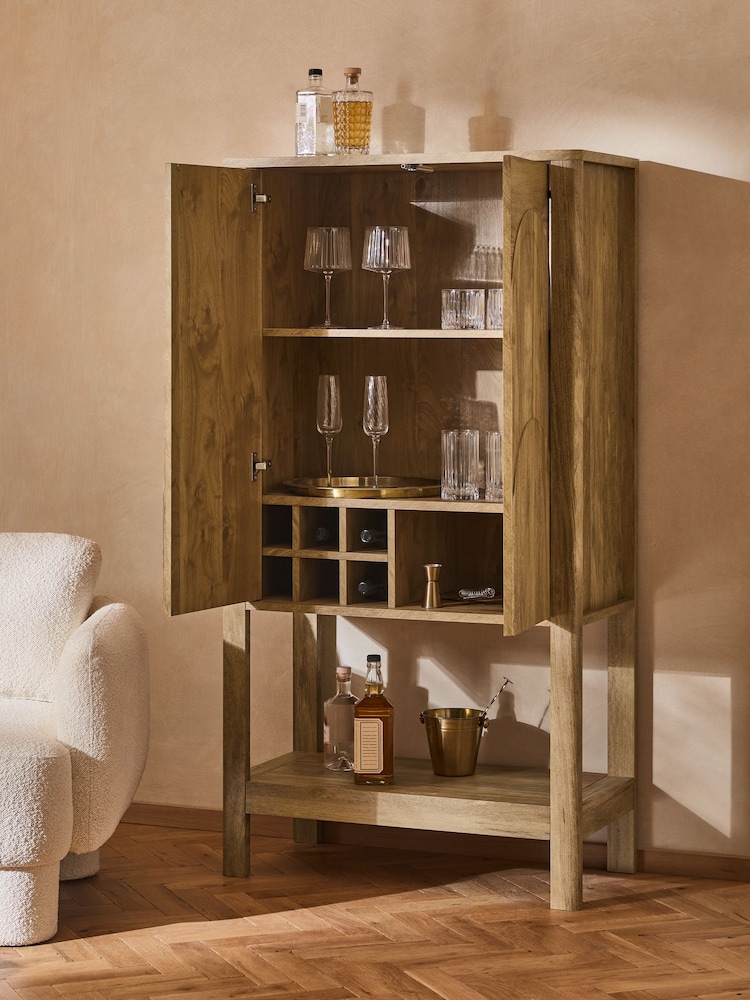 Mid Natural Arches Mango Effect Drinks Cabinet - Image 2 of 8