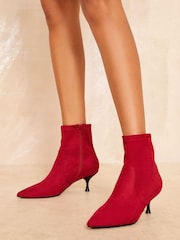 Friends Like These Red Standard Fit Pointed Toe Stiletto Kitten Heel Ankle Sock Party Boot - Image 1 of 4