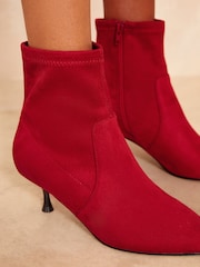 Friends Like These Red Standard Fit Pointed Toe Stiletto Kitten Heel Ankle Sock Party Boot - Image 3 of 4