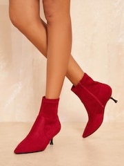 Friends Like These Red Standard Fit Pointed Toe Stiletto Kitten Heel Ankle Sock Party Boot - Image 4 of 4
