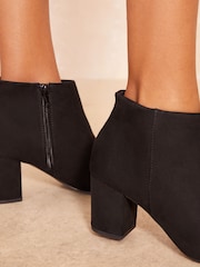 Friends Like These Black Regular Fit Mid Block Heel Pointed Faux Suede Ankle Boots - Image 3 of 4