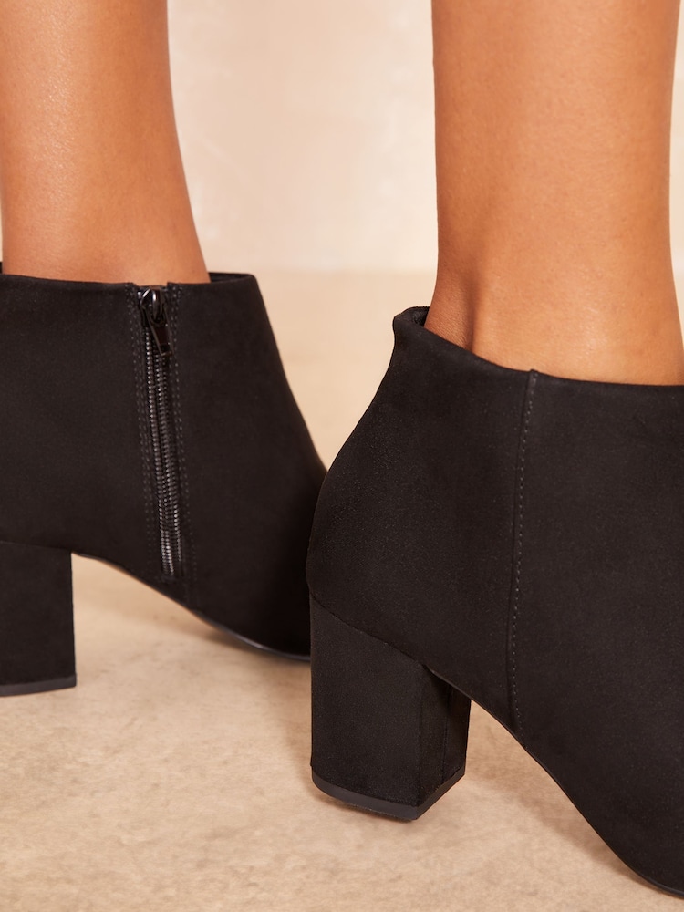 Friends Like These Black Regular Fit Mid Block Heel Pointed Faux Suede Ankle Boots - Image 3 of 4