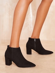 Friends Like These Black Regular Fit Mid Block Heel Pointed Faux Suede Ankle Boots - Image 4 of 4