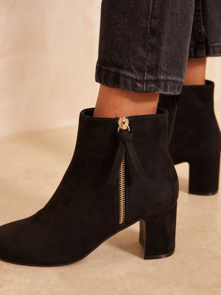 Friends Like These Black Zip Detail Mid Heel Faux Leather Ankle Boot - Image 2 of 4