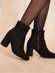 Friends Like These Black Mid Block Heel Faux Suede Sock Boot - Image 2 of 4